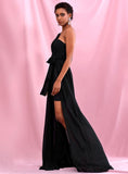 DIARA Off-Shoulder Chiffon Whit Split Single Sleeve Dress