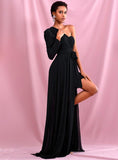 DIARA Off-Shoulder Chiffon Whit Split Single Sleeve Dress