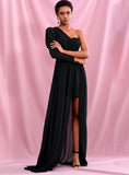DIARA Off-Shoulder Chiffon Whit Split Single Sleeve Dress