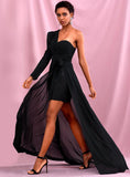 DIARA Off-Shoulder Chiffon Whit Split Single Sleeve Dress