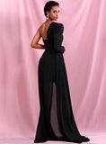 DIARA Off-Shoulder Chiffon Whit Split Single Sleeve Dress