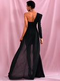 DIARA Off-Shoulder Chiffon Whit Split Single Sleeve Dress