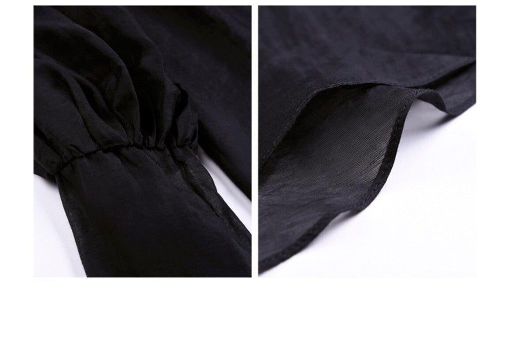 Lantern-sleeve floring black shirt