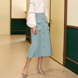 High Waist Pocketed Midi Skirt