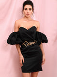 TANNA Sweetheart Lantern-Sleeve Dress