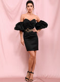 TANNA Sweetheart Lantern-Sleeve Dress