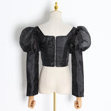 Satin puff Sleeve Crop Top