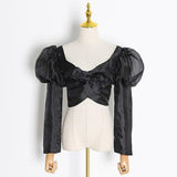 Satin puff Sleeve Crop Top