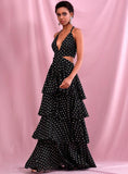 FIORELLA Polka Dot Layered Ruffled Maxi Dress