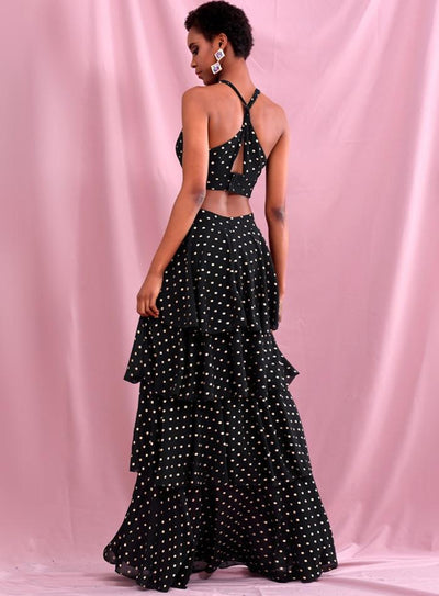 FIORELLA Polka Dot Layered Ruffled Maxi Dress