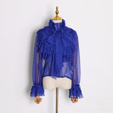 Ruffled bow mesh blouse in colors