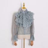 Ruffled bow mesh blouse in colors