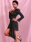 FLORA V-neck Gold Polka Dot Chiffon Mini Dress