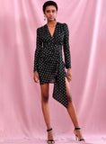 FLORA V-neck Gold Polka Dot Chiffon Mini Dress