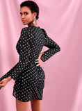 FLORA V-neck Gold Polka Dot Chiffon Mini Dress