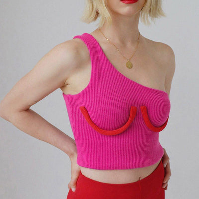 Playful woven one-shoulder crop top