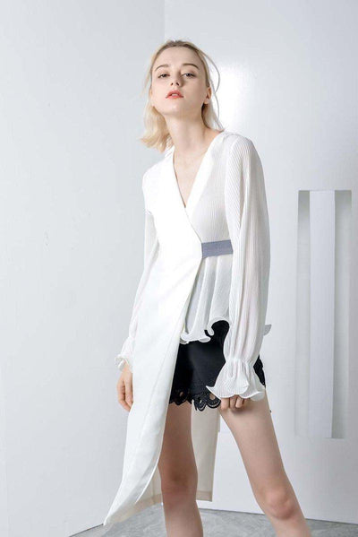 Asymmetric belted blouse in colors