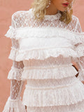 NOYAH cascading ruffled lace mini dress