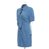 Bowknot short-sleeve denim dress