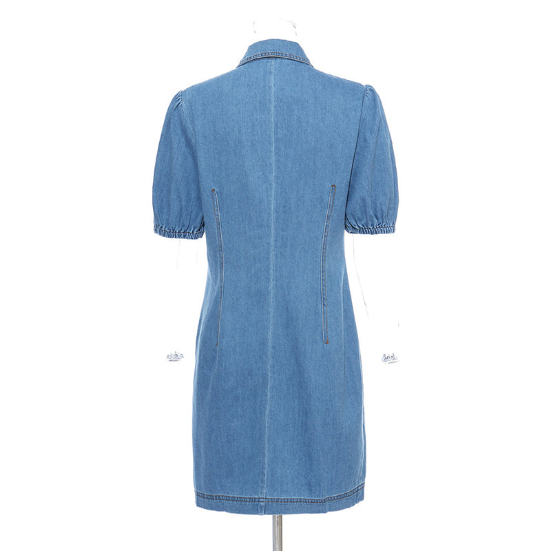 Bowknot short-sleeve denim dress