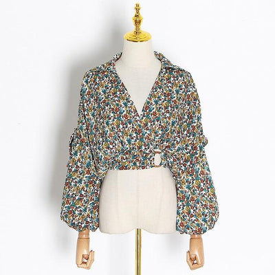 Lantern-sleeve V-Neck crop top in colors