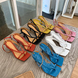Strappy square-toe sandals in colors