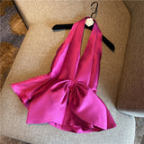 Satin bow top in colors