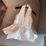 Satin bow top in colors