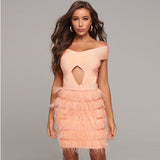MODELLA off-shoulder feathered party dress