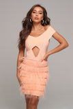 MODELLA off-shoulder feathered party dress