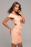 MODELLA off-shoulder feathered party dress