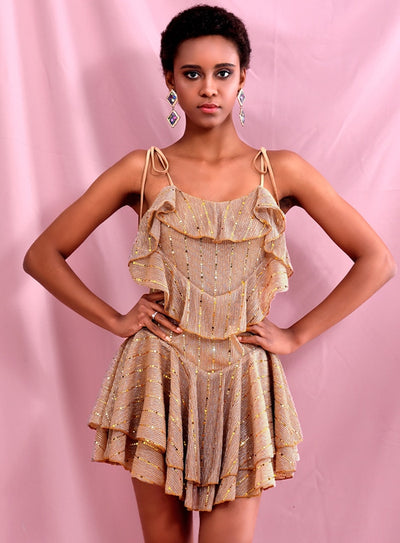 SELENA ruffled layered mini dress