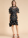 CLARITA ruffled floral appliqued dress