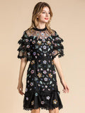 CLARITA ruffled floral appliqued dress