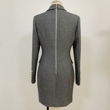 Double-breasted lapel blazer dress in gray