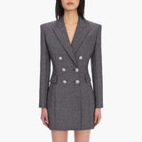 Double-breasted lapel blazer dress in gray