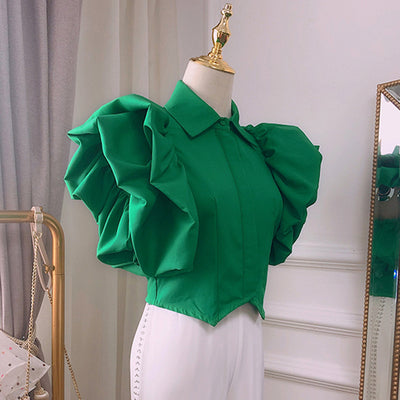 Butterfly Sleeve Ruffled Tops in Color