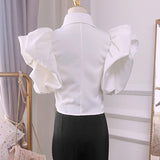 Butterfly Sleeve Ruffled Tops in Color