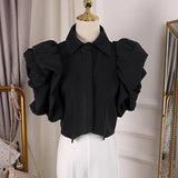 Butterfly Sleeve Ruffled Tops in Color
