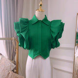 Butterfly Sleeve Ruffled Tops in Color