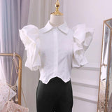 Butterfly Sleeve Ruffled Tops in Color