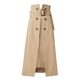 Elegant pleated belted skirt in beige