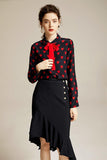 Hearted silk summer blouse in black