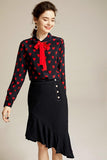 Hearted silk summer blouse in black