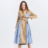 Patchwork Striped High Waist Sashes Coat