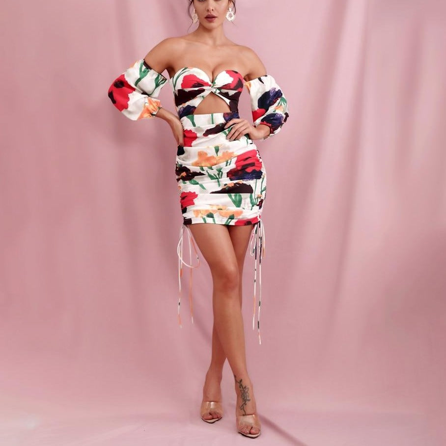 FELIZIA Off-shoulder Floral Print Mini Dress