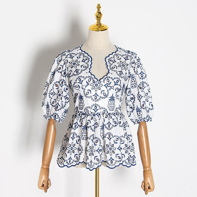 Keyhole neckline eyelet top in colors