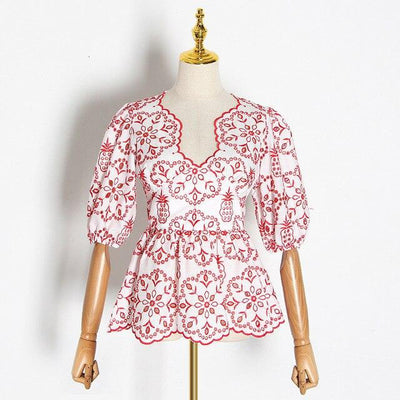 Keyhole neckline eyelet top in colors