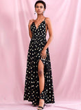 Polka dot holiday gown in black
