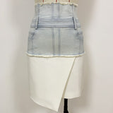 Denim patchwork asymmetric skirt